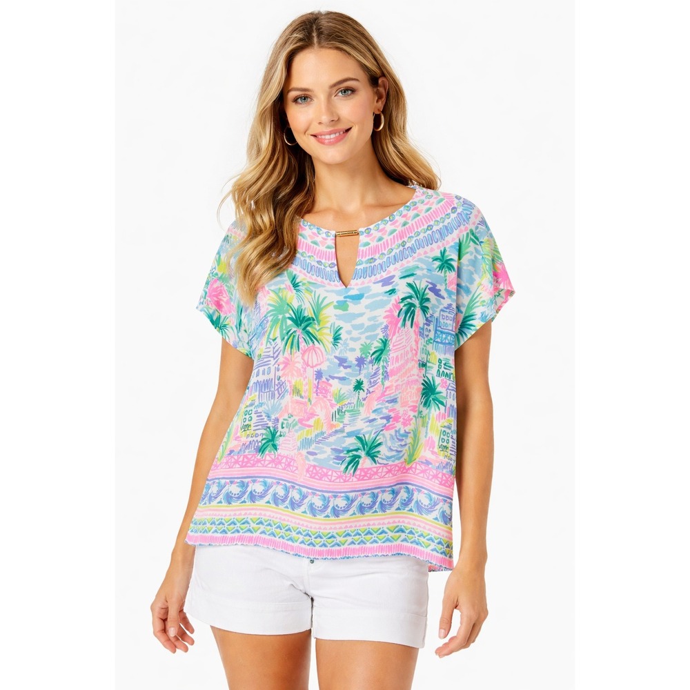 LILLY PULITZER Manda Top PRIVATE ISLAND Multicolor Women's Medium Tropical Beach